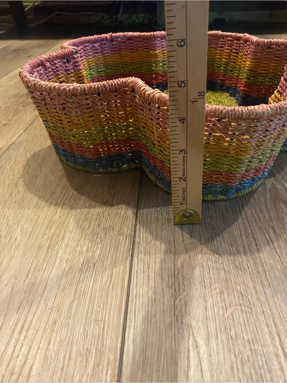 Flower Shaped Woven Basket Bowl Multicolor Rainbow Rope Decorative Storage Tray